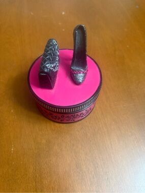 Black Glitter Stiletto Heel with Pink Gem Detail - Women's Shoe